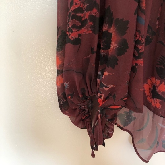 Sandro Blouse Red Sheer Floral Embroidered Collar 1 Small - Picture 3 of 7